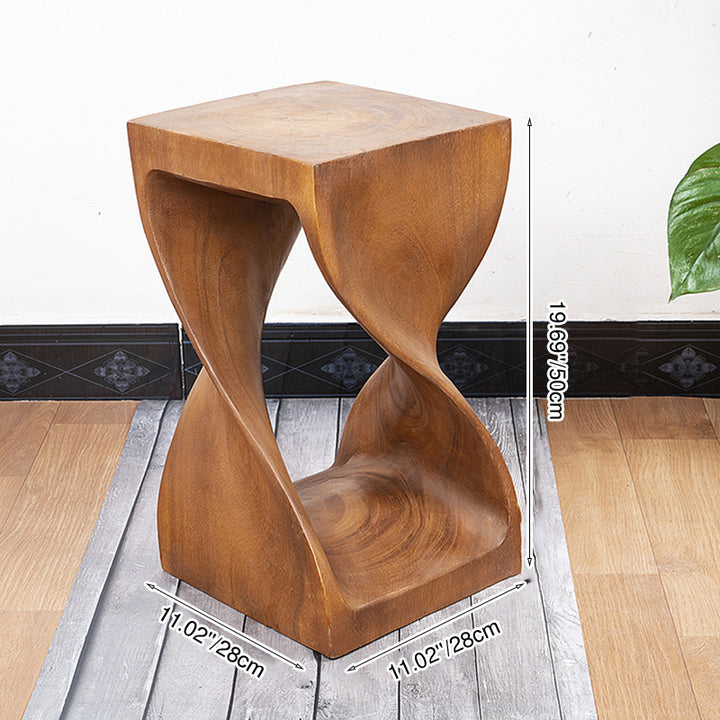 Contemporary Creative Solid Wood Square Side Table With Sculptural Lines For Living Room