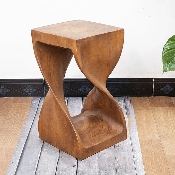 Contemporary Creative Solid Wood Square Side Table With Sculptural Lines For Living Room