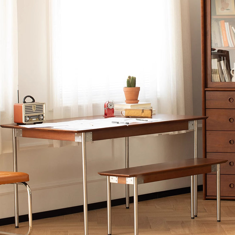 Moderne minimalistische Bank aus Kiefernholz und Edelstahl ohne Rückenlehne für das Esszimmer 