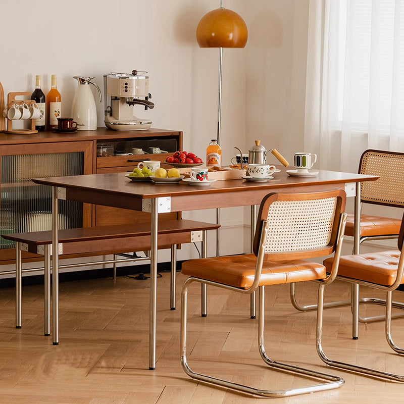 Mesa de comedor rectangular moderna minimalista de pino y acero inoxidable para 4/6/8 asientos 