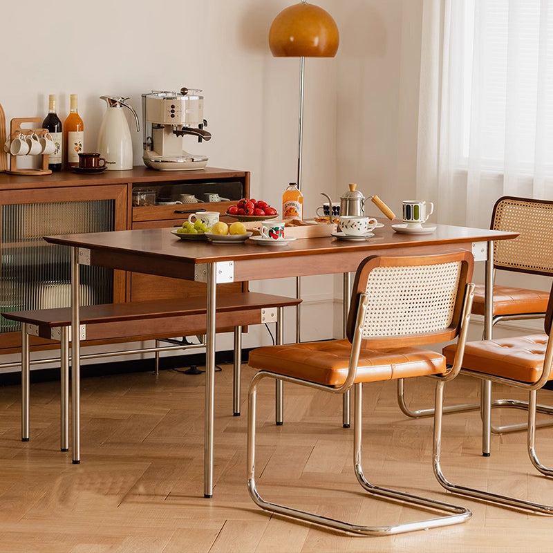 Mesa de comedor rectangular moderna minimalista de pino y acero inoxidable para 4/6/8 asientos 