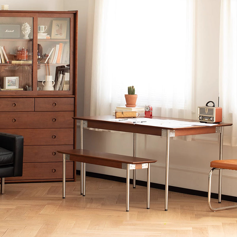 Moderne minimalistische Bank aus Kiefernholz und Edelstahl ohne Rückenlehne für das Esszimmer 