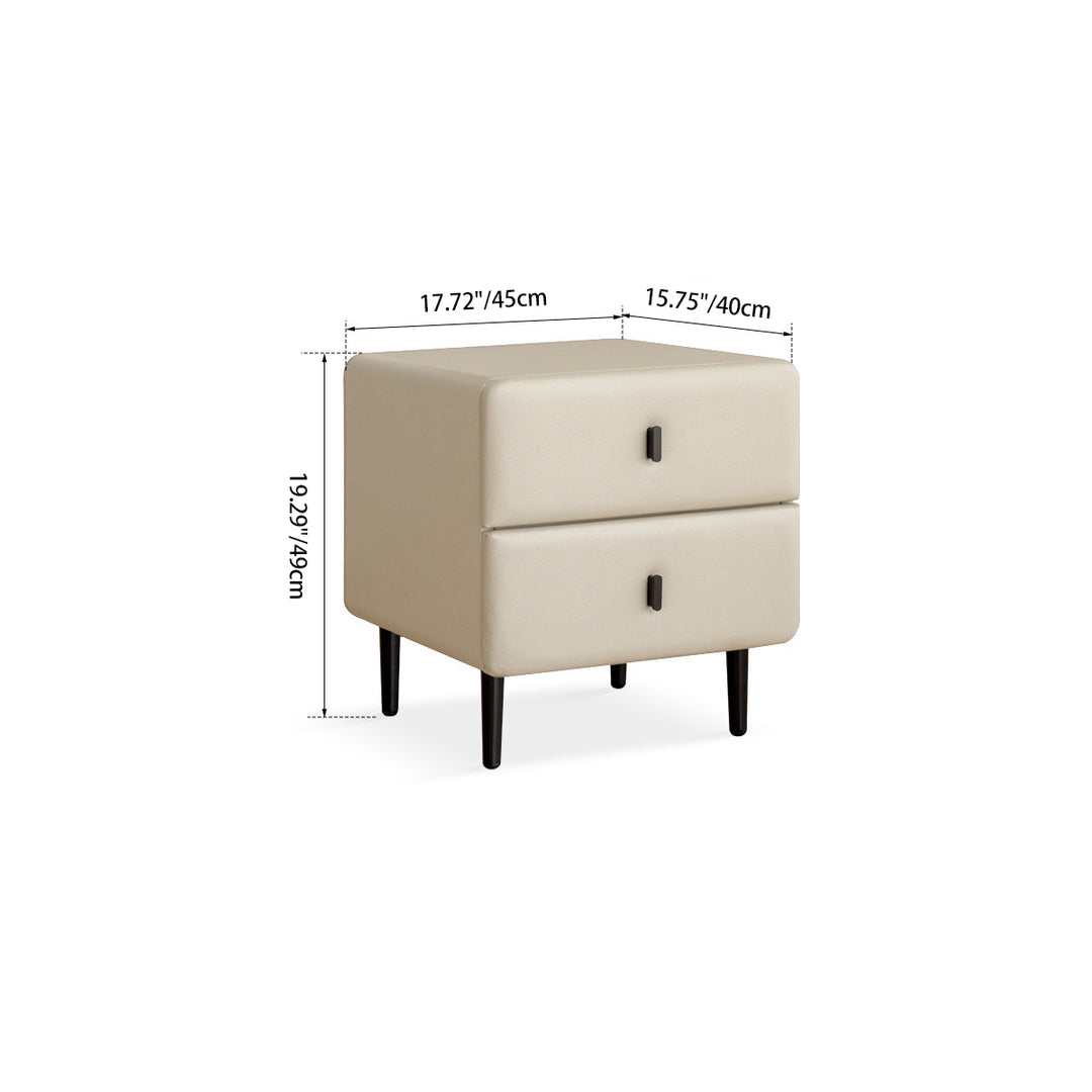 Modern Minimalist Solid Wood &amp; Plywood Faux Leather Rectangular Nightstand With 2-Drawer Design For Bedroom