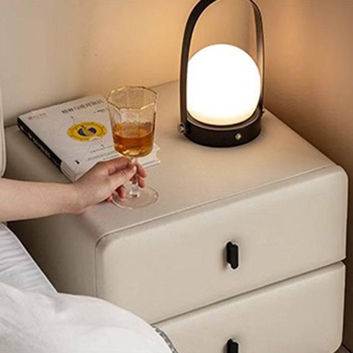 Modern Minimalist Solid Wood &amp; Plywood Faux Leather Rectangular Nightstand With 2-Drawer Design For Bedroom
