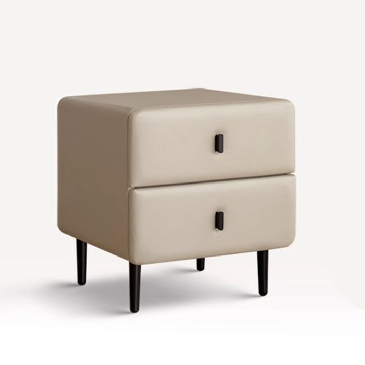 Modern Minimalist Solid Wood &amp; Plywood Faux Leather Rectangular Nightstand With 2-Drawer Design For Bedroom