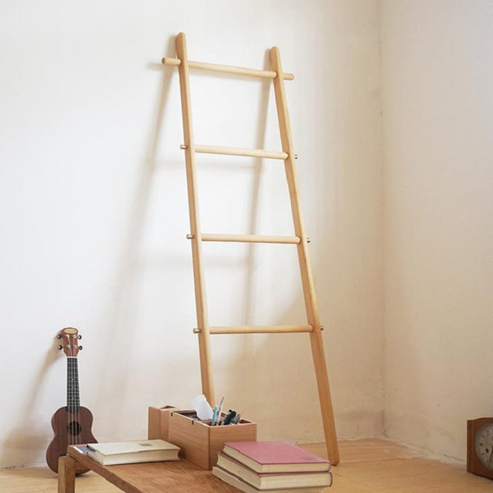 Modern Minimalist Solid Wood Ladder Hall Tree - Ladder-Style Towel &amp; Garment Stand For Bedroom &amp; Bathroom