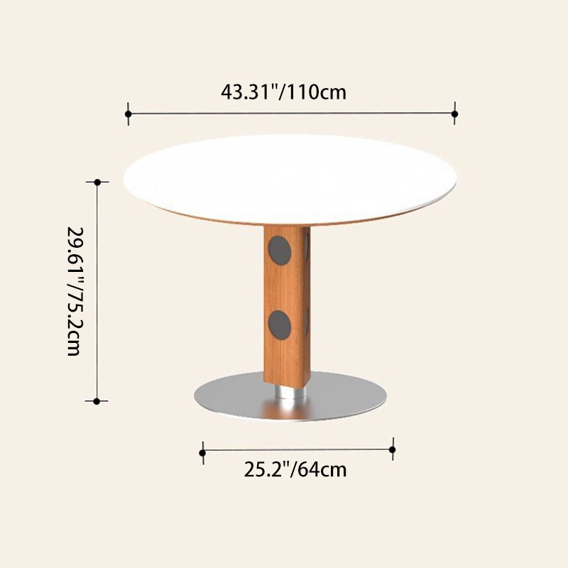 Moderner Mid-Century Massivholz-Tisch mit Steinplatte und Edelstahl, runder Esstisch für 5/7 Sitzplätze 
