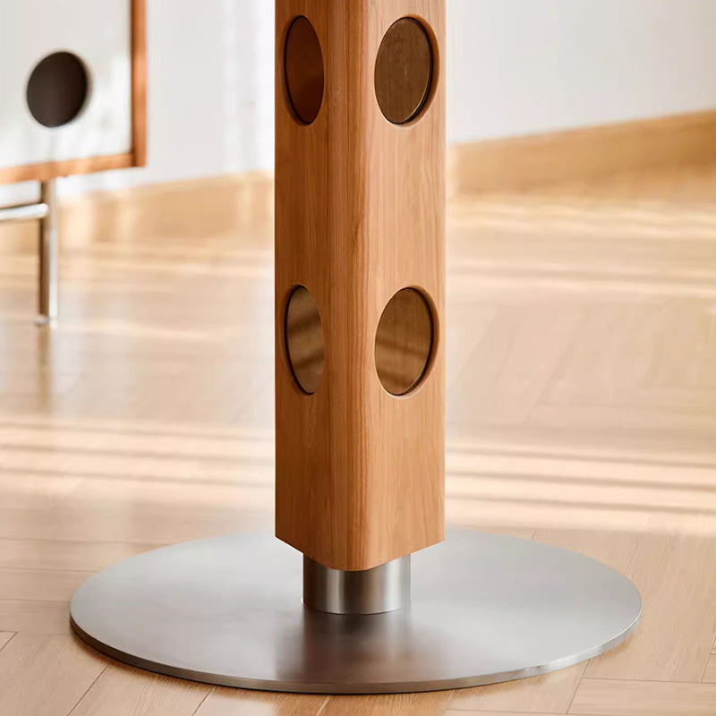 Moderner Mid-Century Massivholz-Tisch mit Steinplatte und Edelstahl, runder Esstisch für 5/7 Sitzplätze 