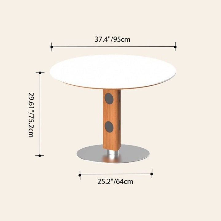 Moderner Mid-Century Massivholz-Tisch mit Steinplatte und Edelstahl, runder Esstisch für 5/7 Sitzplätze 