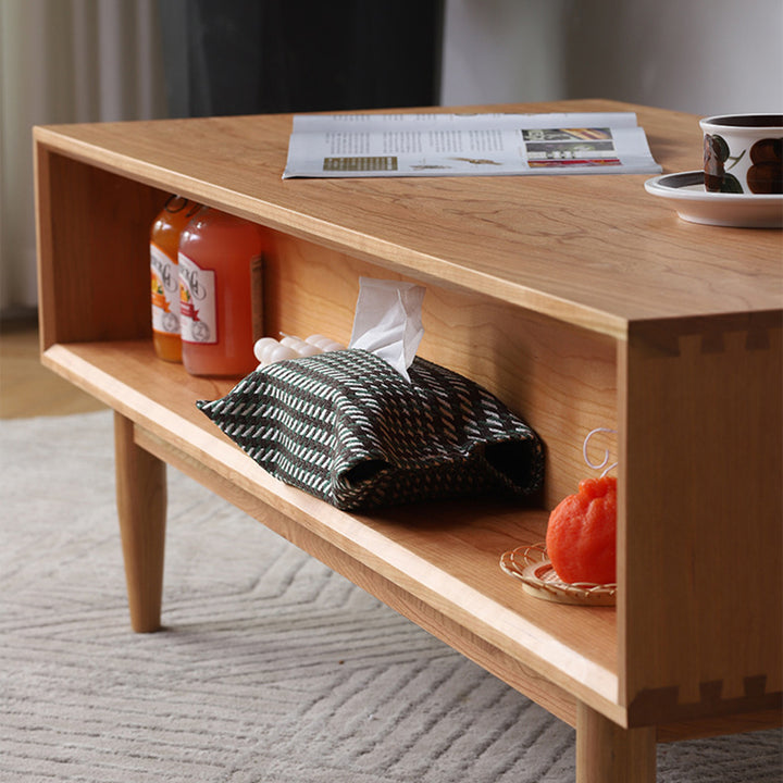 Table basse rectangulaire en bois massif au style minimaliste moderne avec 2 tiroirs pour salon 
