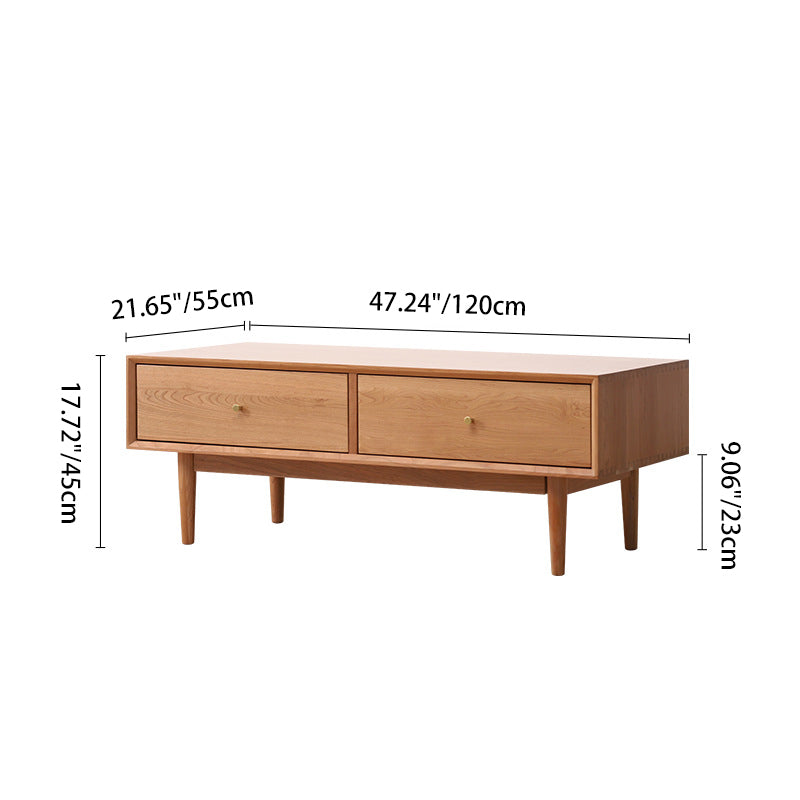 Table basse rectangulaire en bois massif au style minimaliste moderne avec 2 tiroirs pour salon 