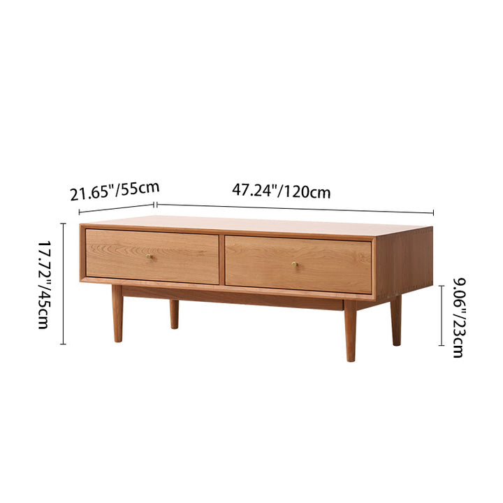 Table basse rectangulaire en bois massif au style minimaliste moderne avec 2 tiroirs pour salon 