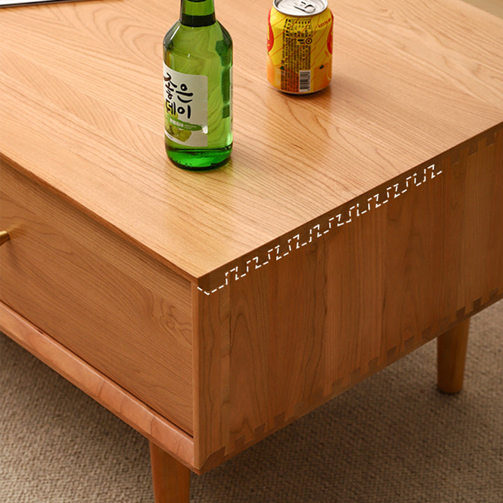 Table basse rectangulaire en bois massif au style minimaliste moderne avec 2 tiroirs pour salon 