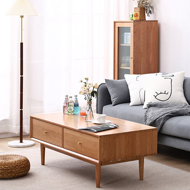 Table basse rectangulaire en bois massif au style minimaliste moderne avec 2 tiroirs pour salon 