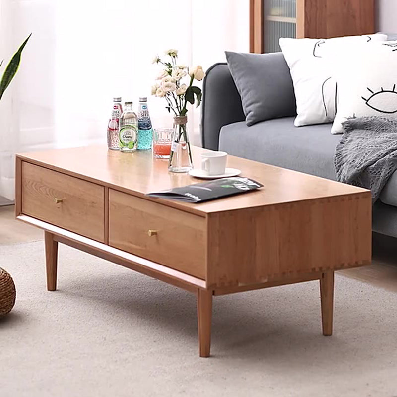Table basse rectangulaire en bois massif au style minimaliste moderne avec 2 tiroirs pour salon 