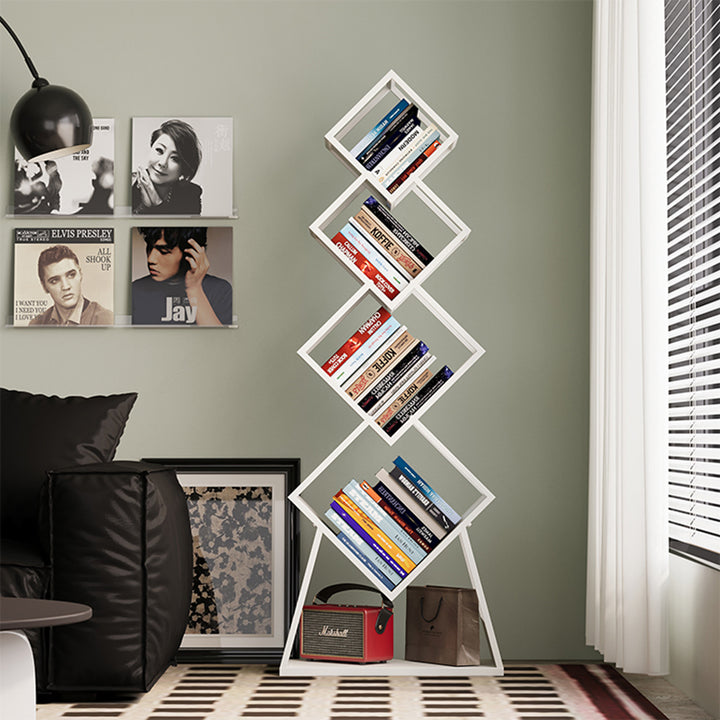Modern Minimalist Carbon Steel Square Bookshelf 5-Tier Storage For Living Room &amp; Home Office