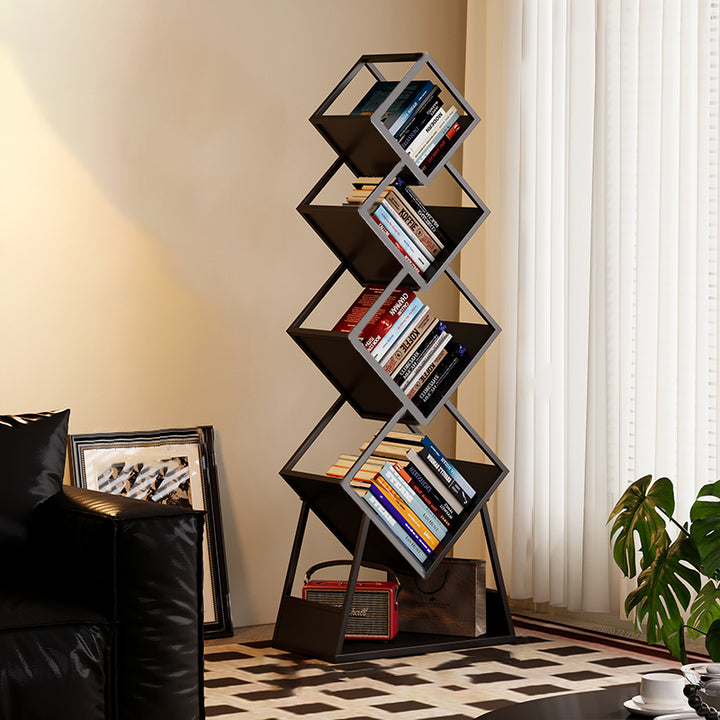 Modern Minimalist Carbon Steel Square Bookshelf 5-Tier Storage For Living Room &amp; Home Office