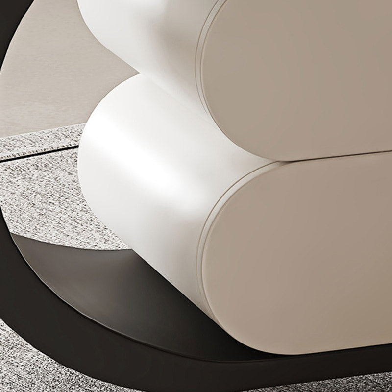 Mesa de centro rodante ovalada moderna minimalista de madera maciza con acero al carbono y parte superior de MDF con 2 cajones para sala de estar 