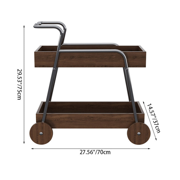 Table d'appoint rectangulaire à roulettes à 2 niveaux en bois de noyer et métal, moderne et minimaliste, pour salon 