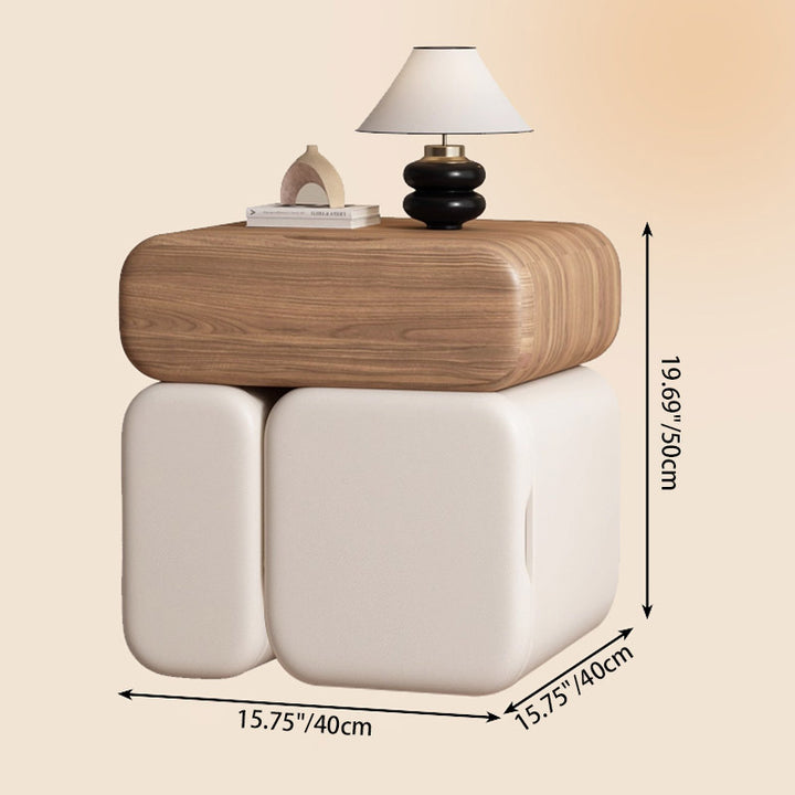 Table de chevet rectangulaire arrondie en bois massif et cuir synthétique, style minimaliste moderne, avec 3 tiroirs de rangement pour chambre à coucher 