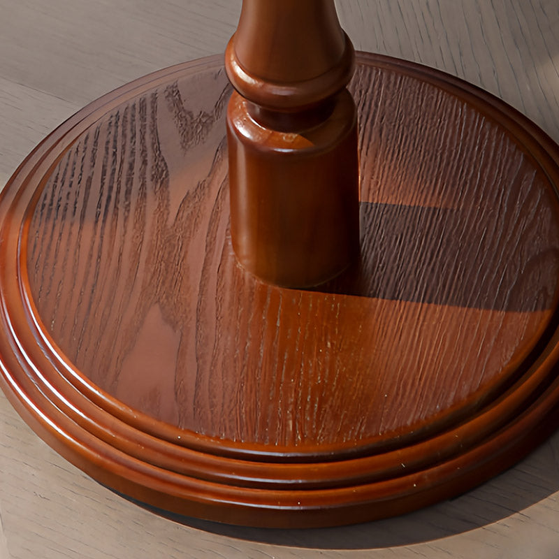 Traditional European Solid North American Red Oak Round Side Table With Wavy Carved Edge For Living Room