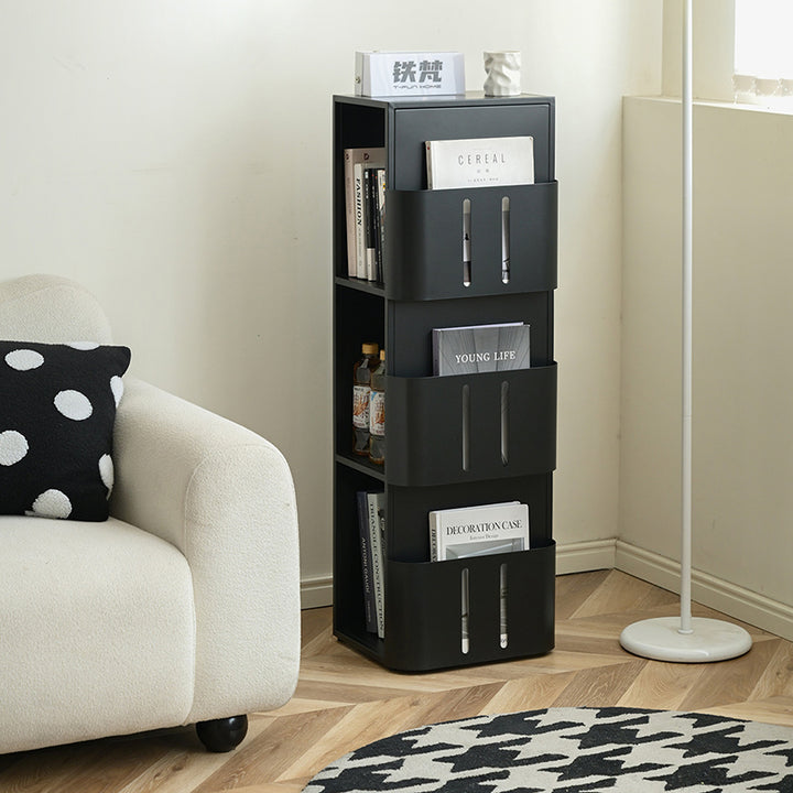 Bibliothèque rectangulaire minimaliste moderne en acier au carbone avec 4 niveaux et 3 espaces de rangement pour salon et bureau à domicile 