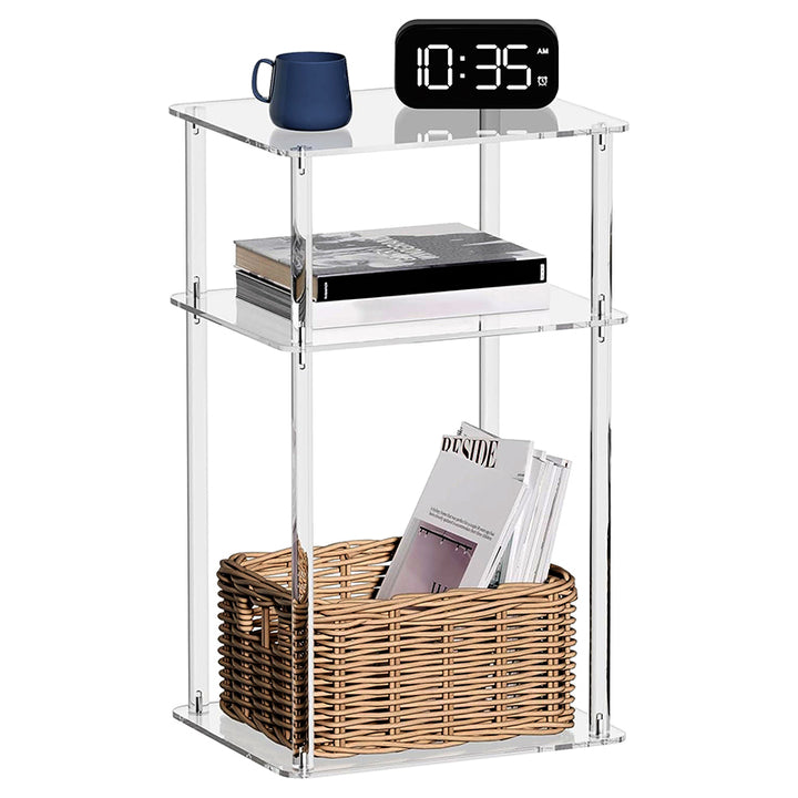 Modern Minimalist Clear Acrylic Side Table 3-Tier Storage For Living Room &amp; Bathroom