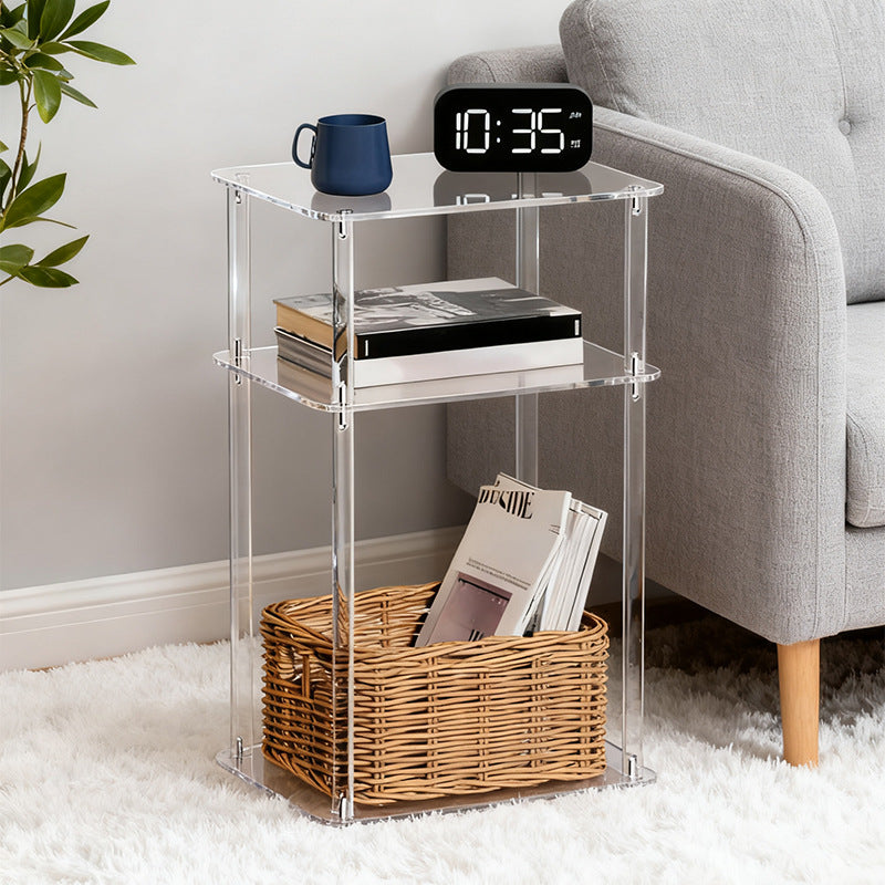 Modern Minimalist Clear Acrylic Side Table 3-Tier Storage For Living Room &amp; Bathroom