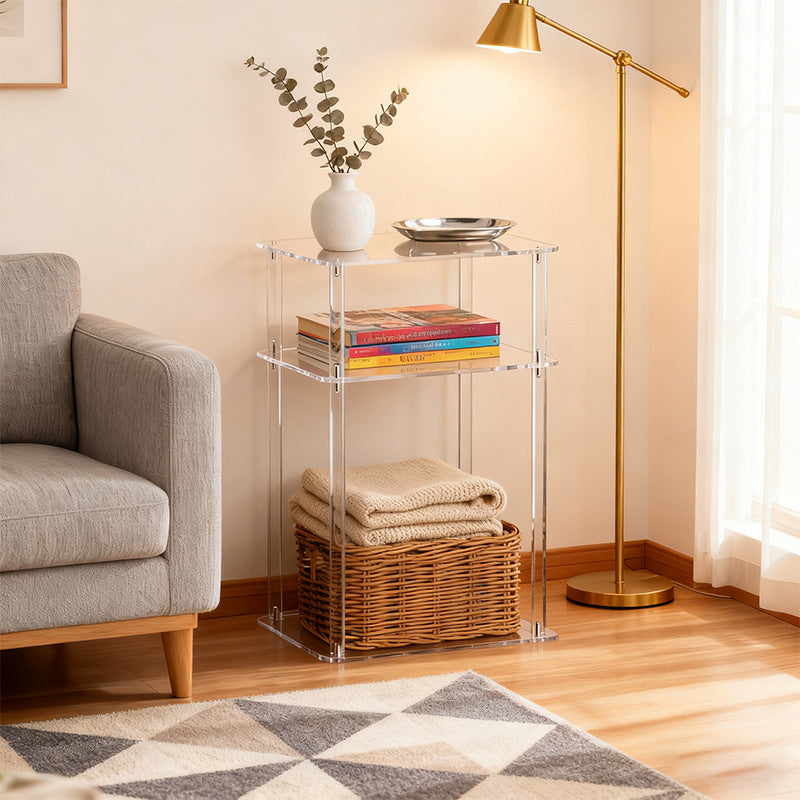 Modern Minimalist Clear Acrylic Side Table 3-Tier Storage For Living Room &amp; Bathroom