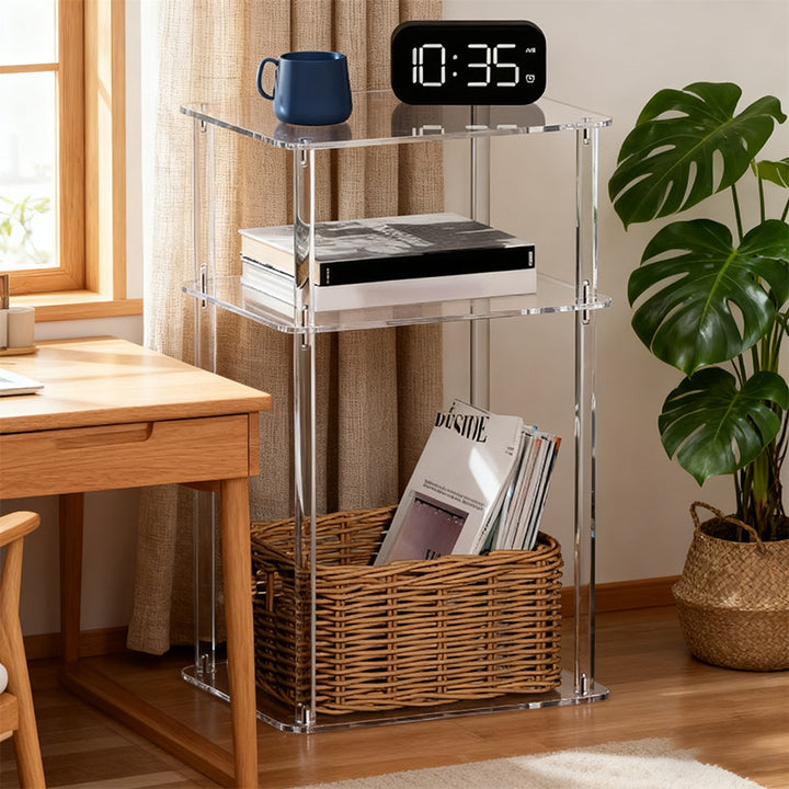 Modern Minimalist Clear Acrylic Side Table 3-Tier Storage For Living Room &amp; Bathroom
