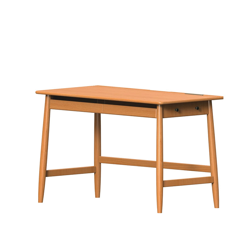 Bureau rectangulaire en verre en bois de cerisier massif au style minimaliste moderne avec 2 tiroirs et crochet latéral pour bureau à domicile 