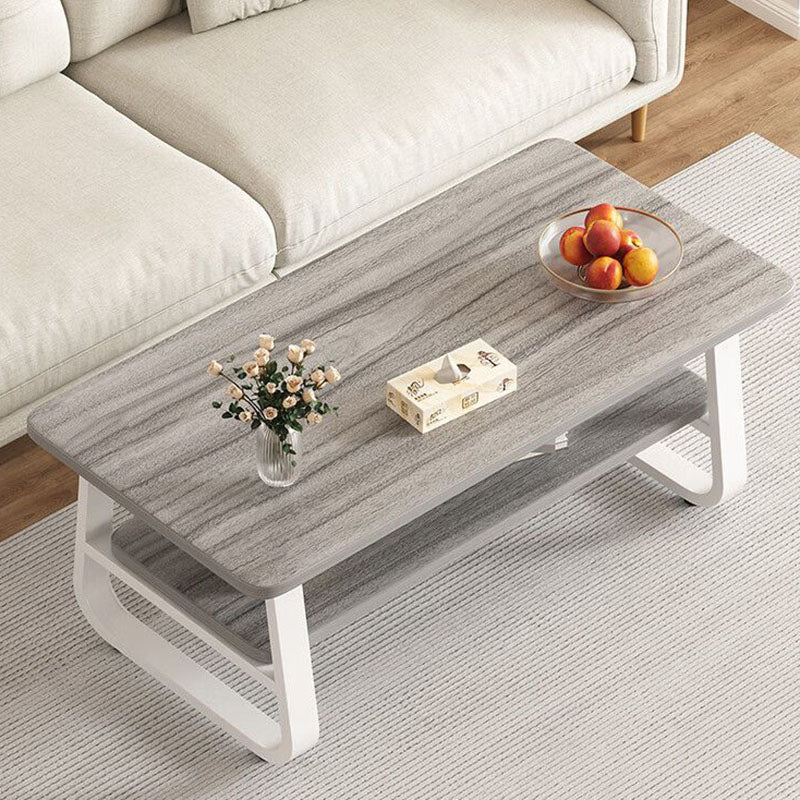 Modern Minimalist MDF &amp; Iron Rounded Rectangular Coffee Table With 2-Tier Storage For Living Room
