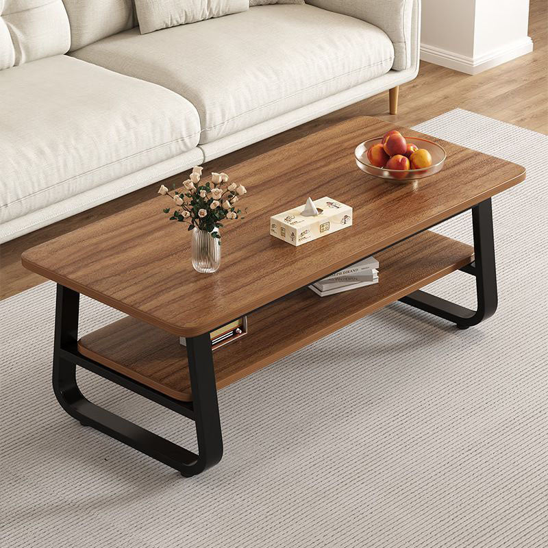 Modern Minimalist MDF &amp; Iron Rounded Rectangular Coffee Table With 2-Tier Storage For Living Room
