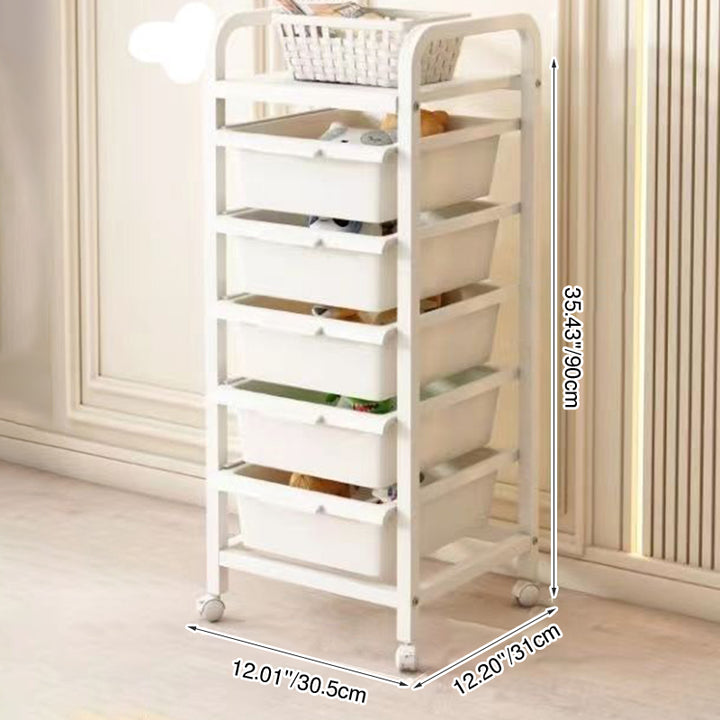 Modern Minimalist PP & Carbon Steel Rectangular Storage Shelf With Drawers, Mobile Organizer For Living Room & Bedroom