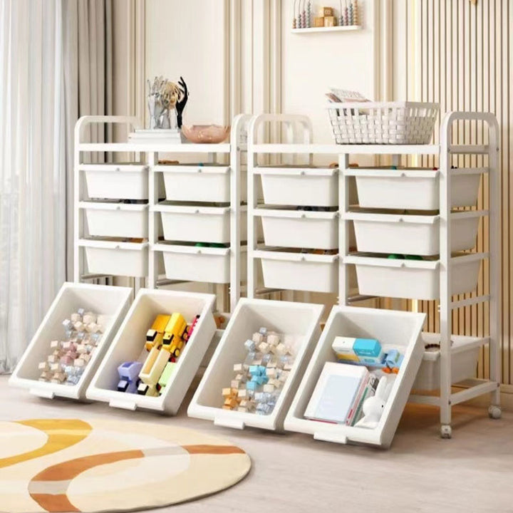 Modern Minimalist PP & Carbon Steel Rectangular Storage Shelf With Drawers, Mobile Organizer For Living Room & Bedroom