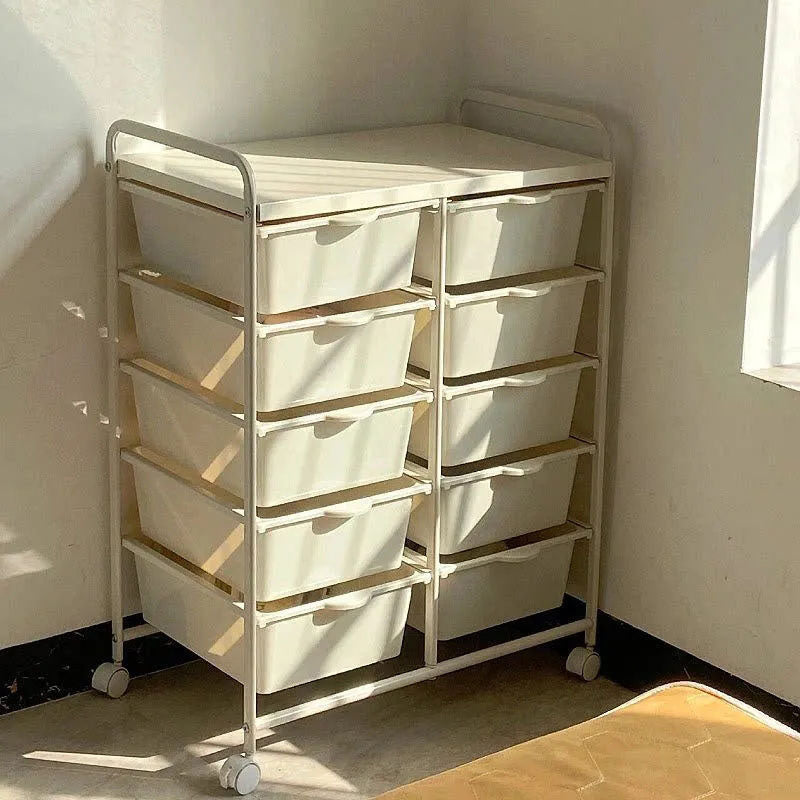 Moderner minimalistischer PP- und Kohlenstoffstahl-Rechteckregal mit Schubladen, mobiler Organizer für Wohnzimmer und Schlafzimmer 