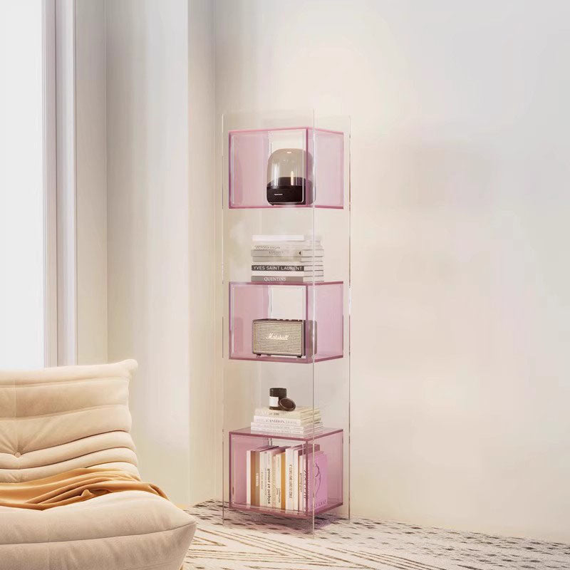Modern Minimalist Acrylic Rectangular Storage Shelf - 5 Tiers Open Display Bookcase For Living Room &amp; Home Office