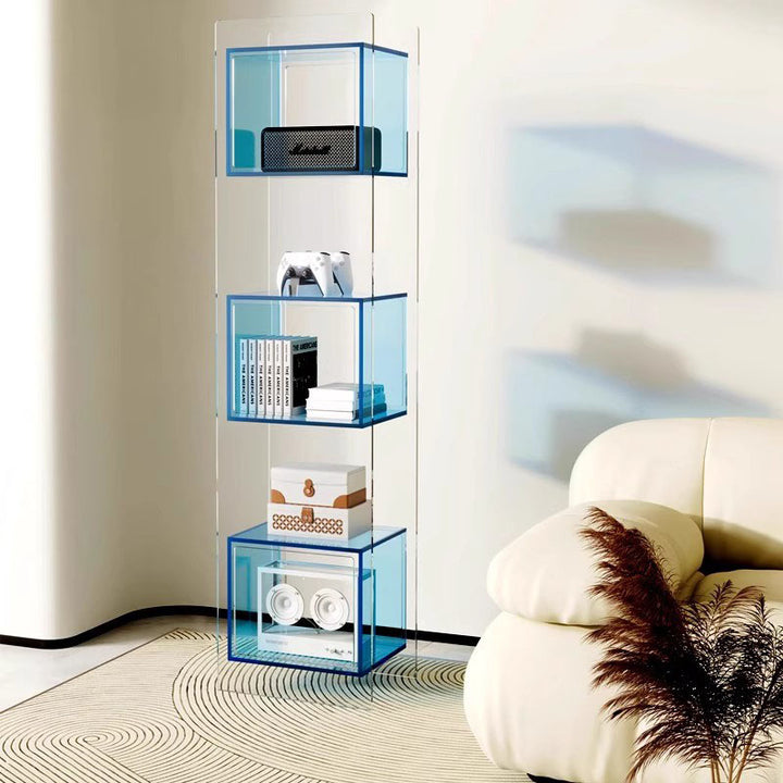 Modern Minimalist Acrylic Rectangular Storage Shelf - 5 Tiers Open Display Bookcase For Living Room &amp; Home Office