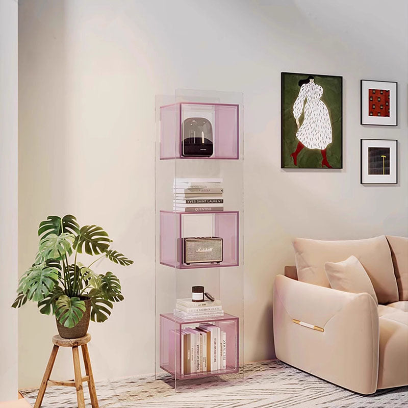 Modern Minimalist Acrylic Rectangular Storage Shelf - 5 Tiers Open Display Bookcase For Living Room &amp; Home Office