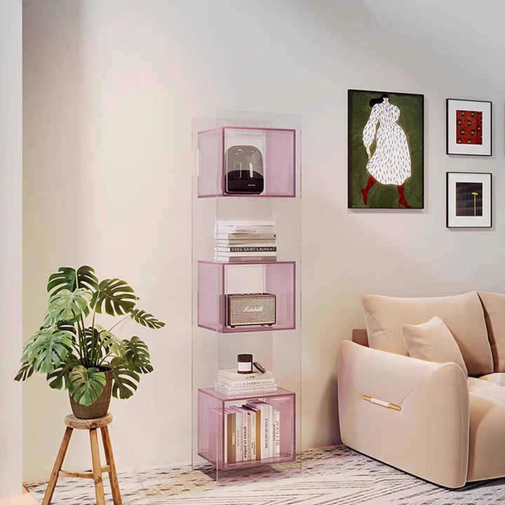 Modern Minimalist Acrylic Rectangular Storage Shelf - 5 Tiers Open Display Bookcase For Living Room &amp; Home Office