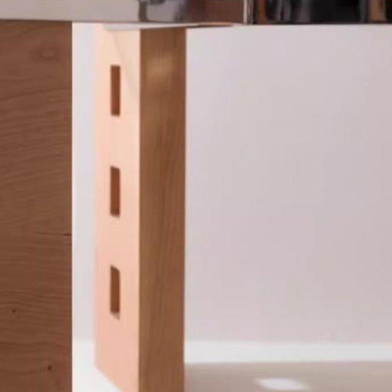 Moderner minimalistischer Couchtisch aus gehärtetem Glas, Edelstahl und massivem Holz mit ovaler Form und perforiertem Sockel, einlagiger Tisch für das Wohnzimmer 