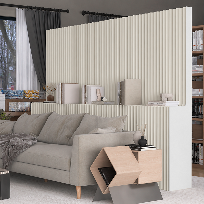Moderner minimalistischer faltbarer Raumteiler aus Kraftpapier und PVC in rechteckiger Form mit Regal und Paravent für Wohnzimmer und Büro 