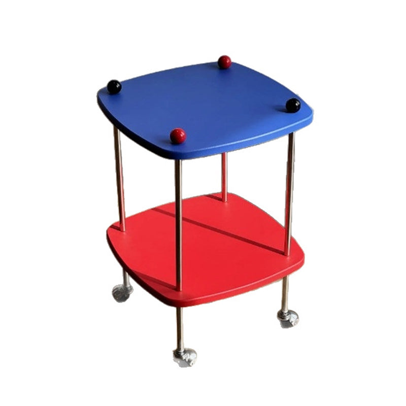 Modern Eclectic Square Rounded-Edge MDF Carbon Steel Movable Side Table 2-Tier For Living Room