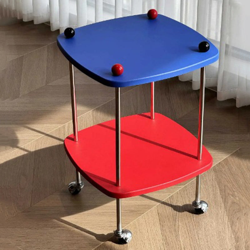 Modern Eclectic Square Rounded-Edge MDF Carbon Steel Movable Side Table 2-Tier For Living Room
