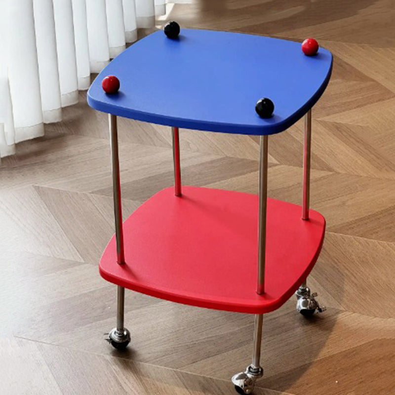 Modern Eclectic Square Rounded-Edge MDF Carbon Steel Movable Side Table 2-Tier For Living Room