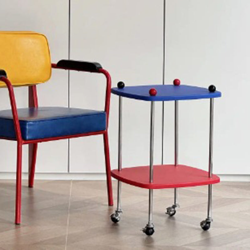 Modern Eclectic Square Rounded-Edge MDF Carbon Steel Movable Side Table 2-Tier For Living Room