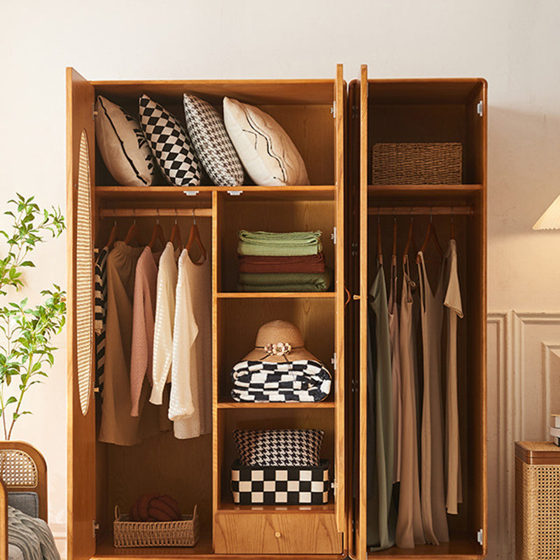 Contemporary Nordic Ash Wood &amp; Plywood Rectangular Minimalist Wardrobe Closet Cabinet With Rattan Doors Space Saving Storage For Bedroom