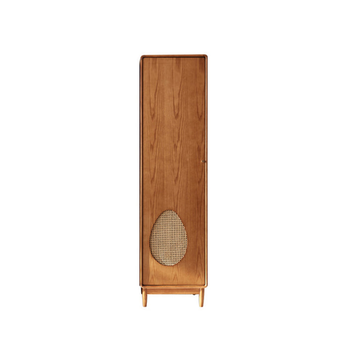 Contemporary Nordic Ash Wood &amp; Plywood Rectangular Minimalist Wardrobe Closet Cabinet With Rattan Doors Space Saving Storage For Bedroom