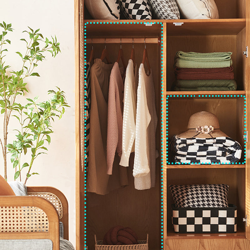 Contemporary Nordic Ash Wood &amp; Plywood Rectangular Minimalist Wardrobe Closet Cabinet With Rattan Doors Space Saving Storage For Bedroom