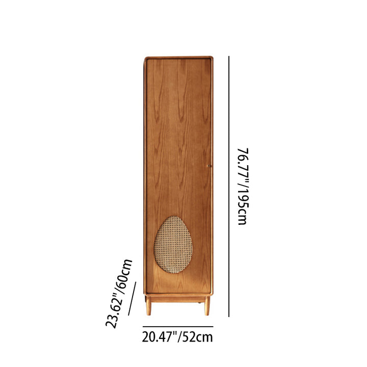 Contemporary Nordic Ash Wood &amp; Plywood Rectangular Minimalist Wardrobe Closet Cabinet With Rattan Doors Space Saving Storage For Bedroom